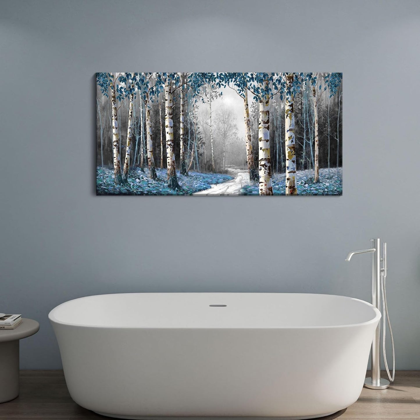HKDGOKA Large Wall Art Living Room Modern Gray Blue Forest Nature Landscape Paintings Fall Pictures for Bedroom Kitchen Bathroom Office Home Artwork Wall Decor 48"x24"