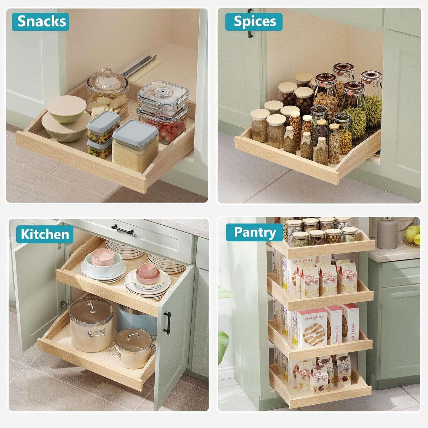 ROOMTEC Pull Out Cabinet Organizer 28-1/2" W x 21" D, Pull Out Cabinet Drawer for Kitchen cabinets with Soft Close, Pull Out Cabinet Shelf, Finished, Bottom Assembly, 2PCS