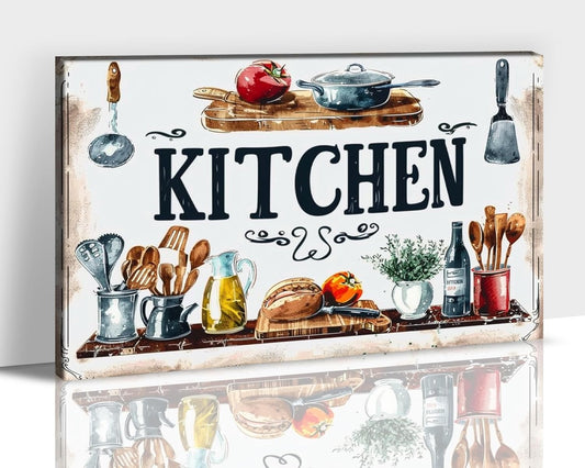 GUTTATY Farmhouse Wall Art, Rustic Kitchen Decor, Ready to Hang Canvas Print, Retro Poster for Dining Room, Restaurant Painting 18x24 Inch