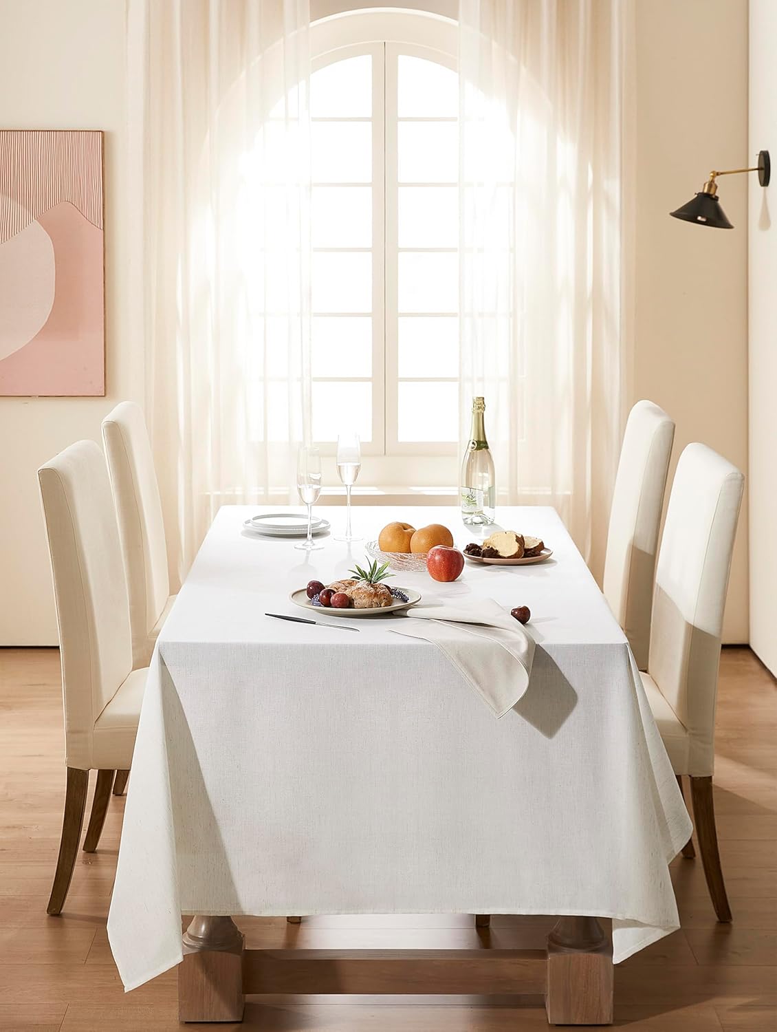 Cream Champagne Tablecloth for Rectangle Tables Ivory White Slub Textured Dining Table Cover Wedding Birthday Parties Linen Tablecloths Farmhouse Modern Neutral Fabric Table Cloth 60x104 Inch