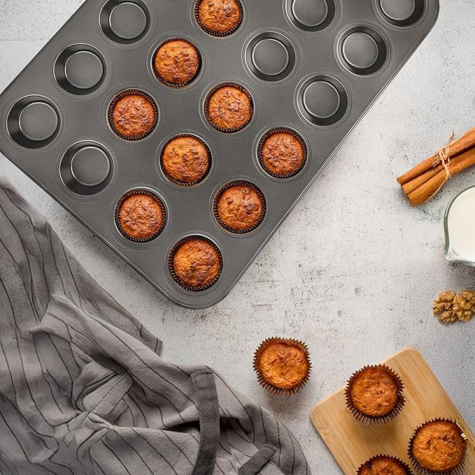 Beasea Mini Muffin Pan 24 Cups Nonstick, 1 Pack 24 Mini Small Cup Non Stick Muffin Baking Pan Tin Tray Carbon Steel Bakeware Individual Cupcake Baking Pan - Black