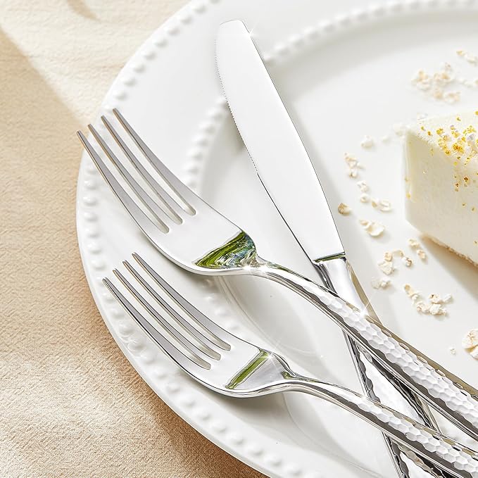 Kingstone Hammered Silverware Set, 60-Piece Flatware Set for 12, 18/10 Stainless Steel Heavy Duty Cutlery Set, Mirror Polished Utensil Sets for Home, Restaurant, wedding, Dishwasher Safe