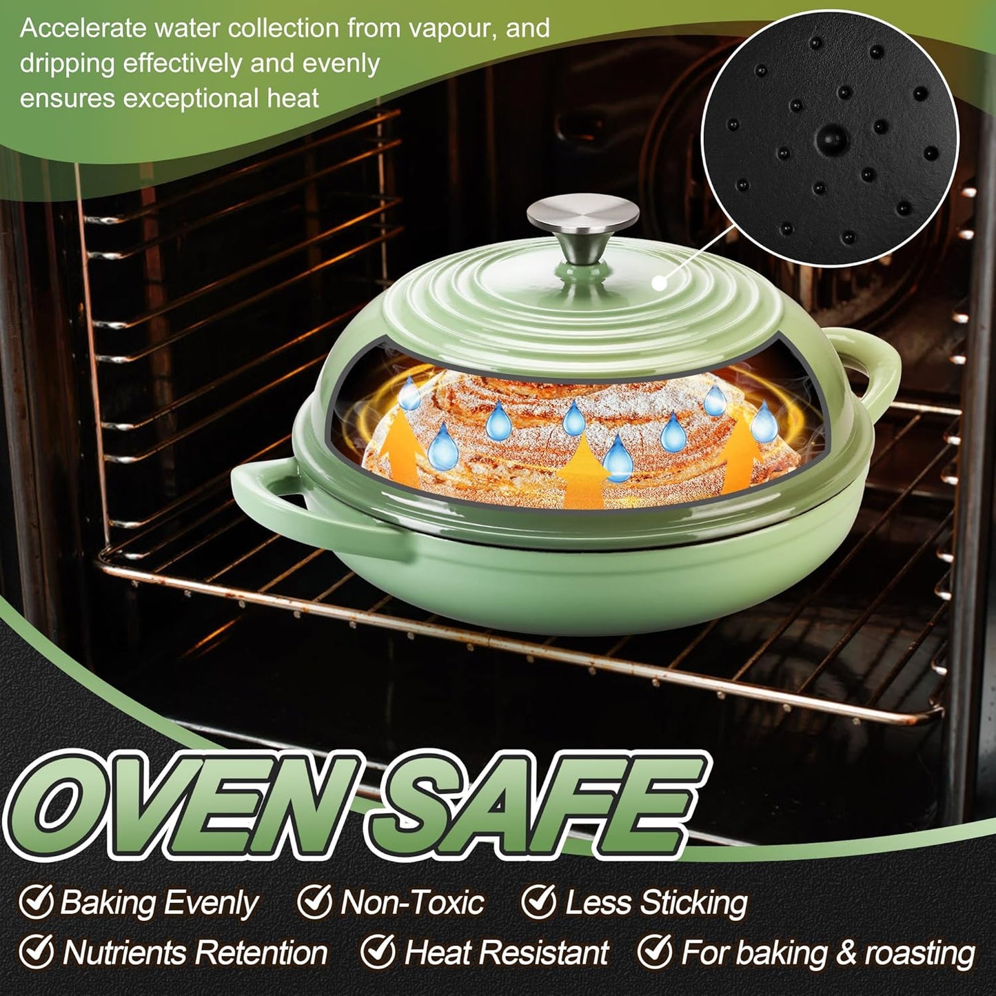 P&P CHEF Bread Dutch Oven for Sourdough, 5.5 Quart Enameled Cast Iron Dutch Oven Pot with Lid for Homemade Bread Baking, Easy to Clean & Even Heat, Pistachio Green