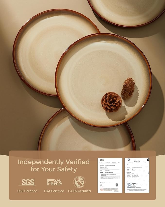 Ceramic Dishes Set for 8, 24 Piece Stoneware Dinnerware Sets, Chip and Scratch Resistant, Easy to Stack & Clean, Modern Rustic Look, Brown Yellow