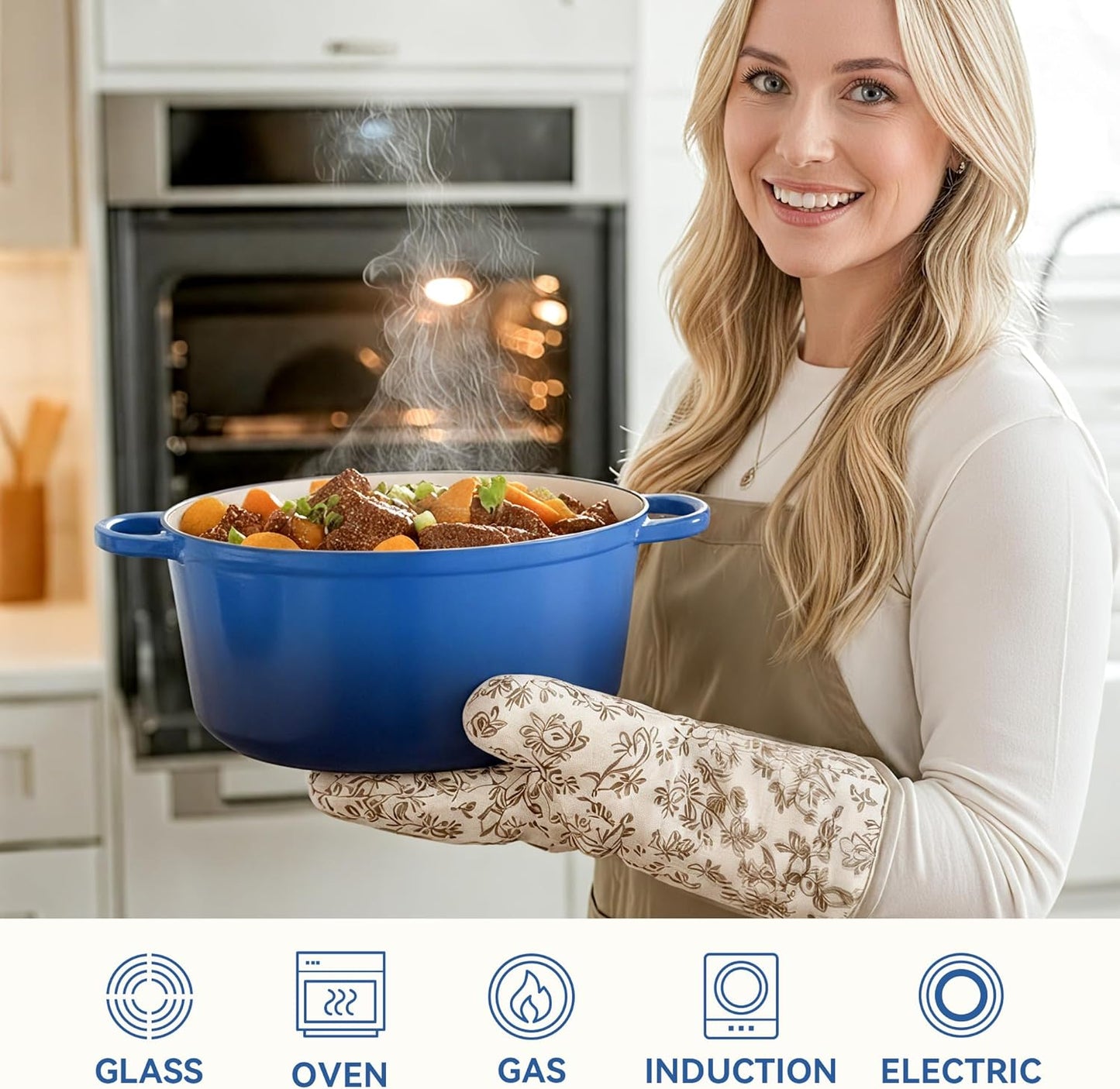 7 Quart Dutch Oven Pot with Lid, Non Stick Enameled Cast Iron Dutch Oven for Bread Baking, Heavy-Duty, Oven Safe Ceramic Cookware Up to 500°F for Baking, Braising, Stews, Roasting, Blue