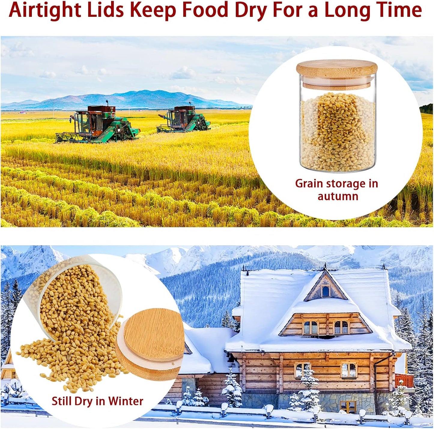 SLifeJars - Glass Jars with Bamboo Lids 16 oz, 12pcs Glass Food Storage Jars with Rewritable Labels, Bamboo Lid Jar for Kitchen Storage, Food Storage Containers with Lids for Herbs