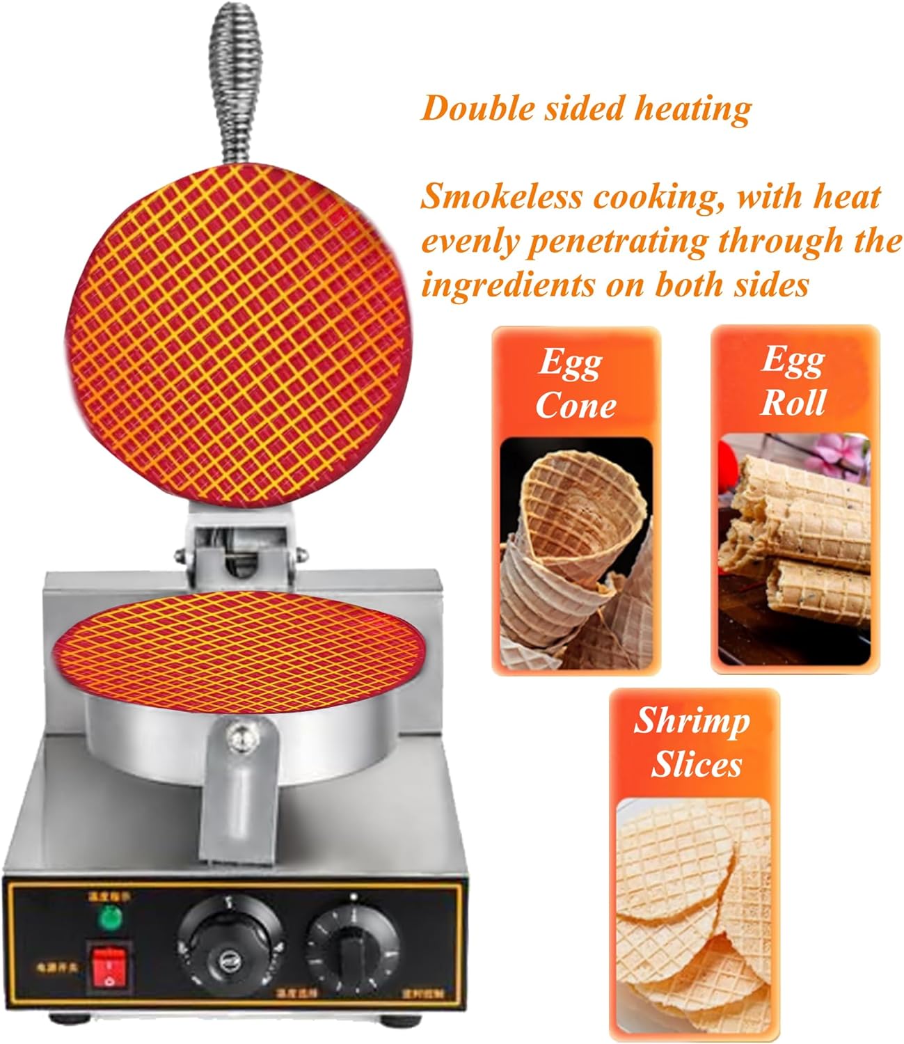 Ice Cream Cone Maker Electric Ice Cream Cone Waffle Maker Machine Nonstick Ice Cream Waffle Roll Maker Stainless Steel Egg Roll Maker Waffle Cone Machine Time Control Single Head 110V