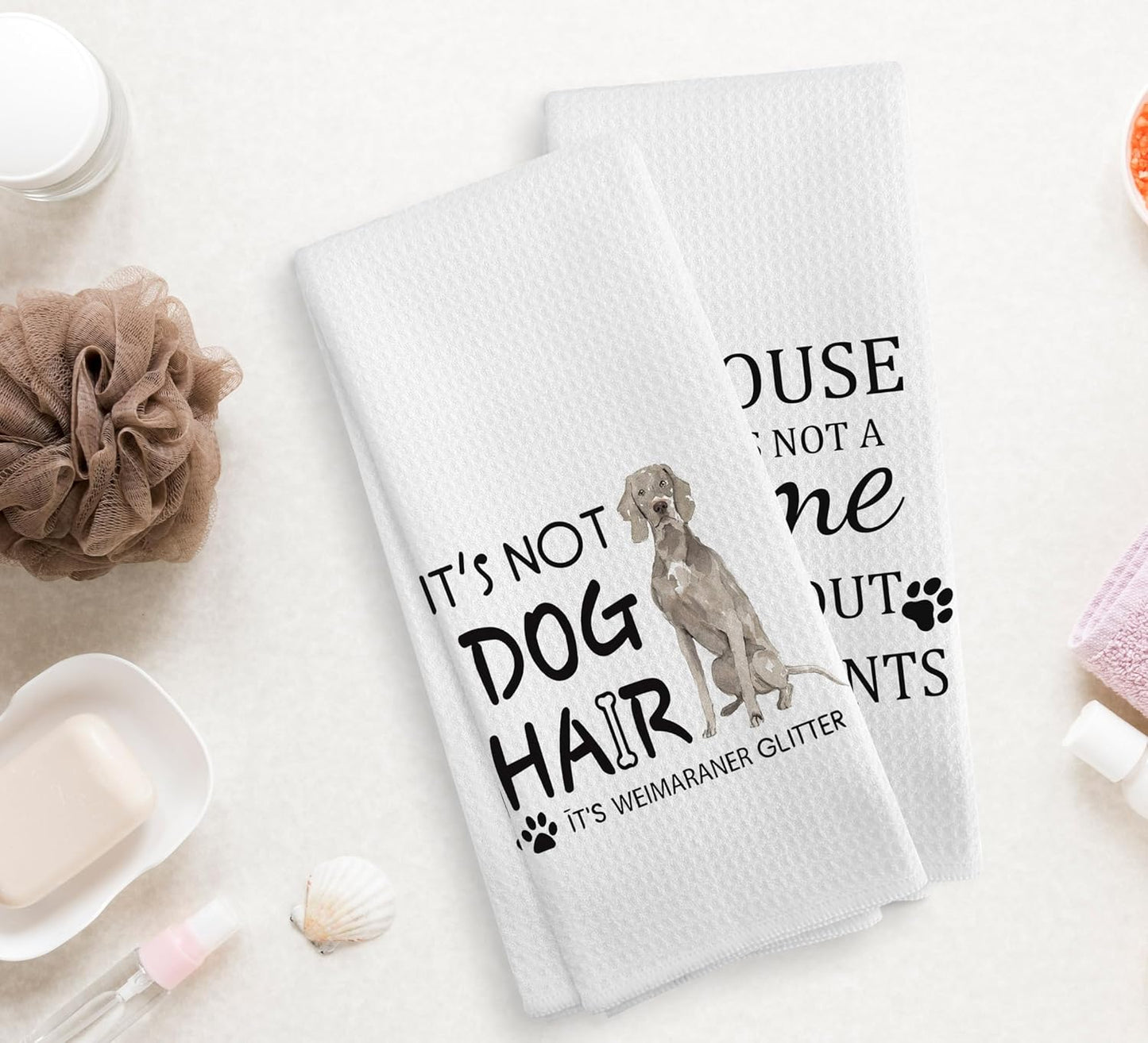 Weimaraner Towel Set - 2 Dog Kitchen Towels & Dishcloths, 1624 Inches