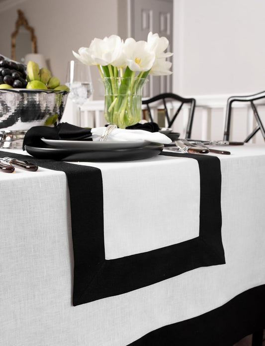 Solino Home Linen Table Runner 48 Inches - 100% Pure Linen Black and White Table Runner 14 x 48 Inch Ideal for Dresser and Coffee Tables - Fall, Autumn, Halloween, Thanksgiving, Holiday - Contempo