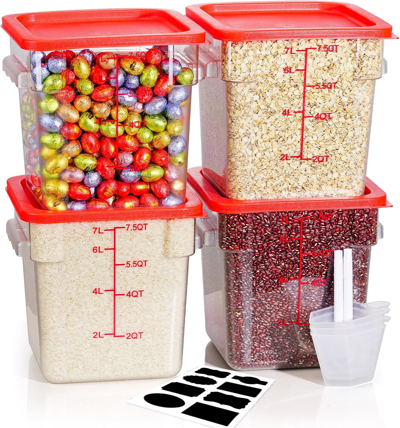 8QT NSF Food Storage Containers: 8 PCS[Food Grade][Hot&Cold Resistant] Clear Food Storage Containers with Scales Handles for Home Restaurant Kitchen Storage Pizza Proof Dough, BPA Free (N6)