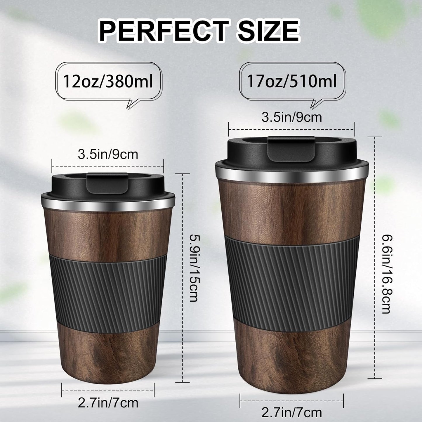 Coffee Travel Mug 12oz Insulated Coffee Mug with Lid Portable Spill-Proof Coffee Travel Mug No Handle Reusable Stainless Steel Mug Keeps Cold and Hot Suitable for Car, Daily, Travel and Gifts