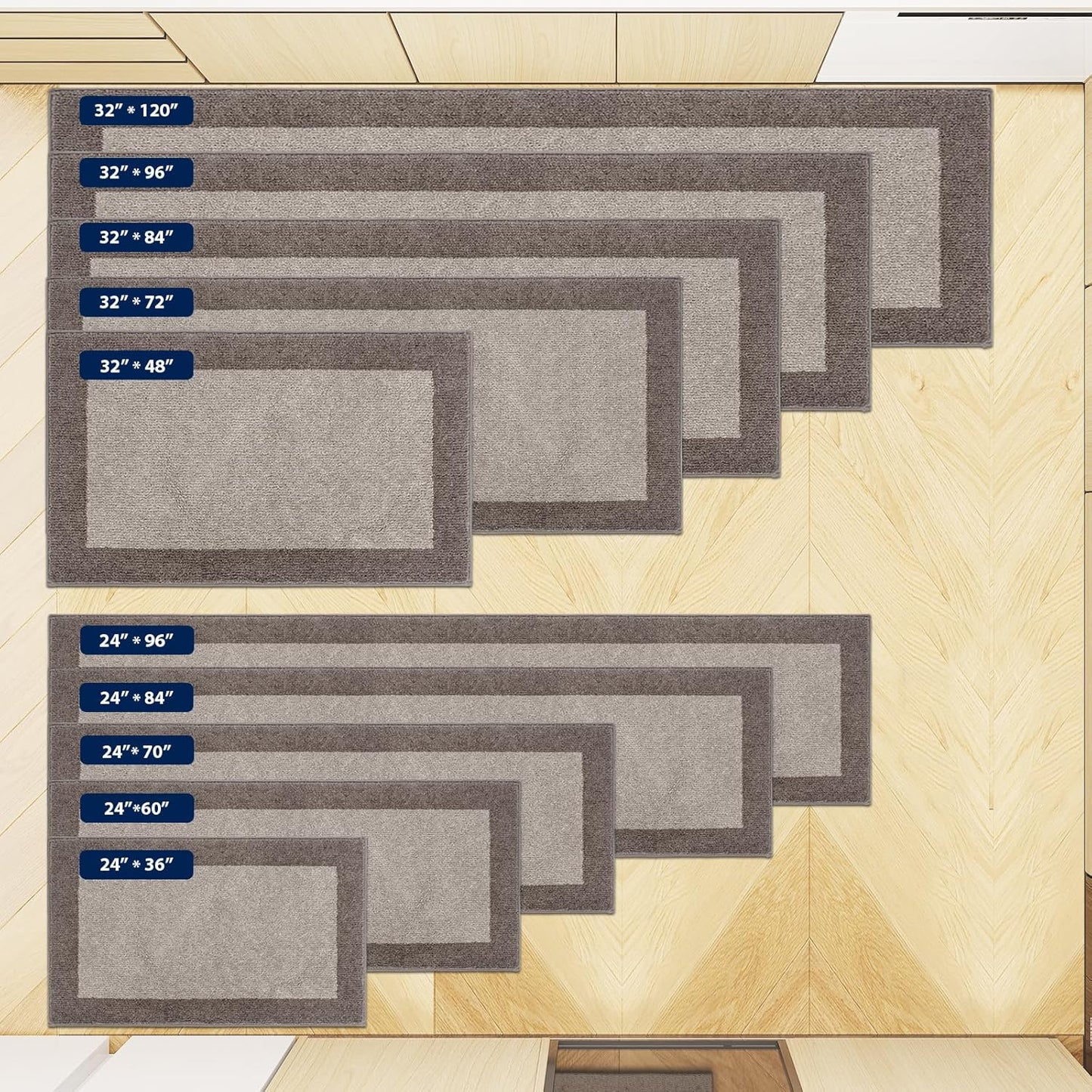 Machine Washable (24" x 36"+ 24" x 60"') Kitchen Rugs Set of 2, Non Slip Kitchen Mats for Floor, Absorbent Entrance Runner Rugs for Bedroom, Hallway, Bathroom, Door (Roll Packing)