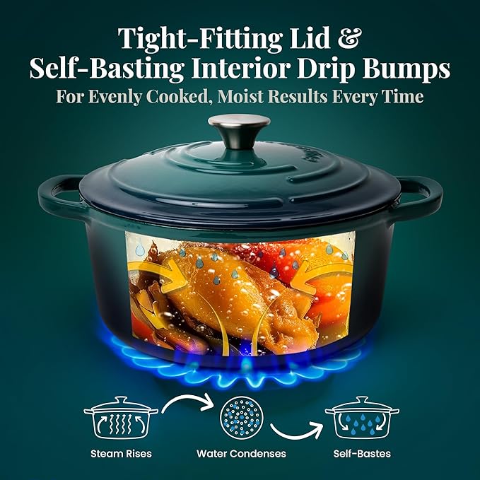 Larder & Vine Enameled Cast Iron 5.7qt Dutch Oven Pot with Lid | Bread Baking | Compatible on All Cooktops & Oven Safe to 500° F | Great for Sourdough Bread | Bondi