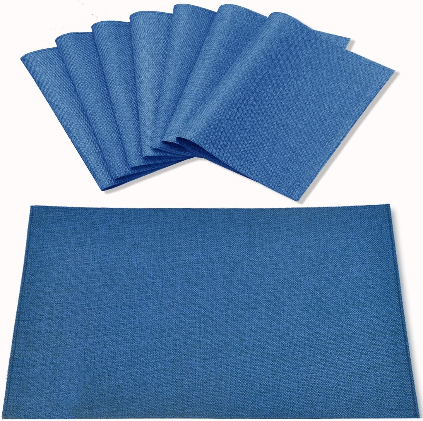 Cloth Navy Blue Placemats Set of 8, Linen Type Fabric Placemats Machine Washable Heat Resistant Placemats Polyester Place Mats for Halloween, Thanksgiving and Christmas Dining Table (Navy Blue)