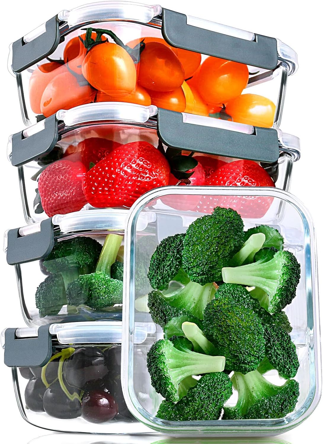 [5-Packs, 30 Oz] Glass Meal Prep Containers with Snap Locking Lids Glass Food Containers,Airtight Lunch Container,Microwave, Oven, Freezer and Dishwasher