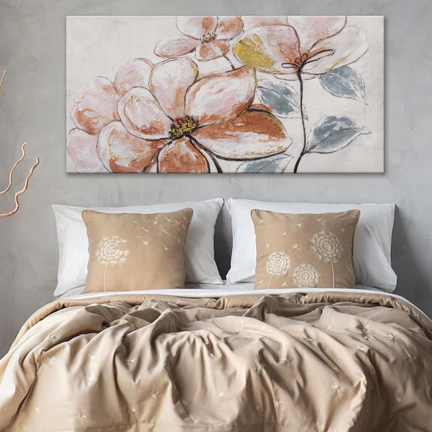 YISXINOAG Wall Art Living Room Decor Brown Pink Flower White Wall Art Decor Modern Canvas Art Wall Decor Home Wall Decor Suitable For Bedroom Apartment Office Wall Decor Can Be Hung 24"X48"