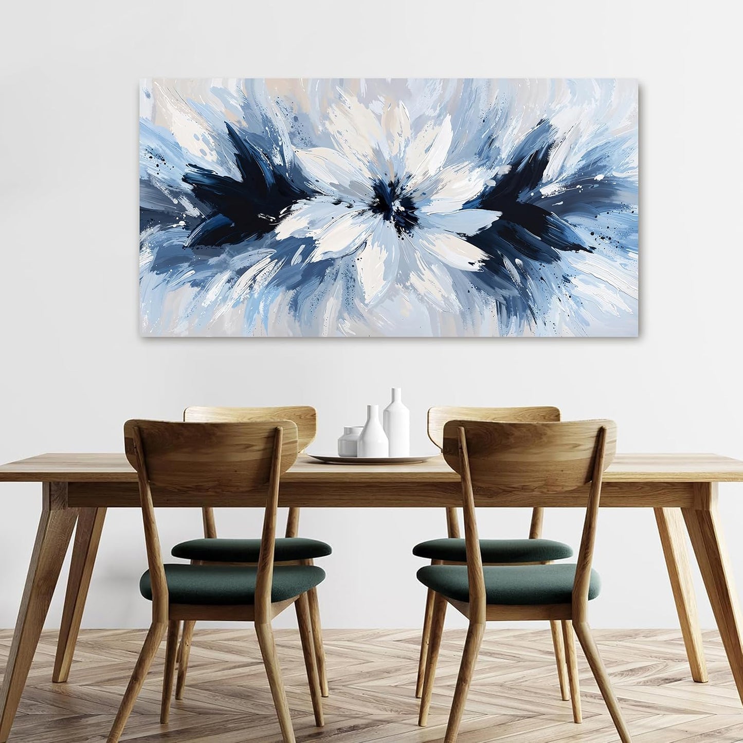 Abstract Canvas Wall Art Decor Large Wall Art For Living Room White Flower Wall Art Prints Modern Blue Wall Art Pictures 24" X 48" Abstract Canvas Art Wall Decor Artwork for Walls Bedroom Office Decor