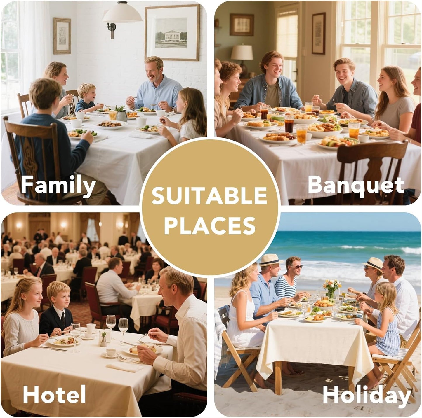 H.VERSAILTEX Linen Table Cloths Square 60 x 60 Inch Premium Tablecloth Spill-Proof Waterproof Table Cover for Dining Buffet Feature Extra Soft and Thick Fabric Wrinkle Free, Natural