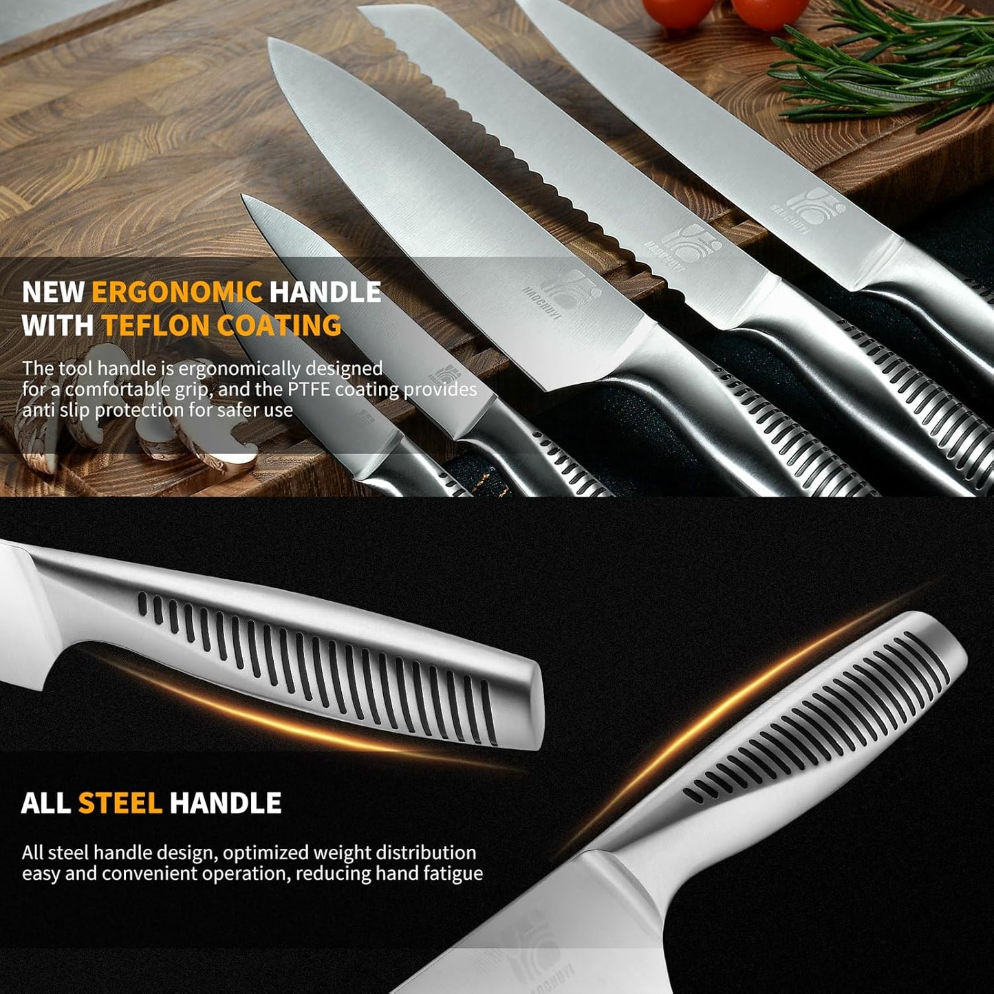 5-Piece Professional Chef Knife Set - Ultra-Sharp Kitchen Knives with Ergonomic steel handle, Ideal for Home, Outdoor, Camping, BBQ, and Gifts for Men