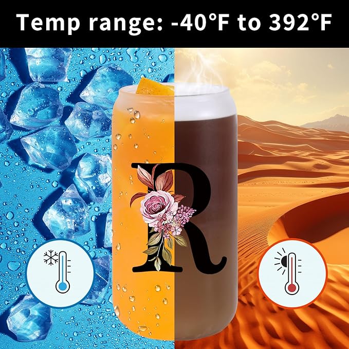 Monogrammed Glass Drinking Cup With Lid Straw Women Happy Birthday Christmas Xmas Day Holiday Gift for Female Boss Teacher Aunt Big Small Sister in Law Mother Stepmother Weding Groom Bride Officiant,R