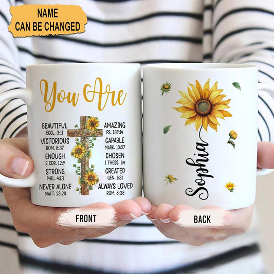 Hyturtle Personalized Inspirational Sunflower Christian Mug - Christian Gifts For Women - Religious Gifts For Her On Birthday - Bible Verse Present - Custom Name Coffee Cup Ceramic Mug 11 Oz 15 Oz