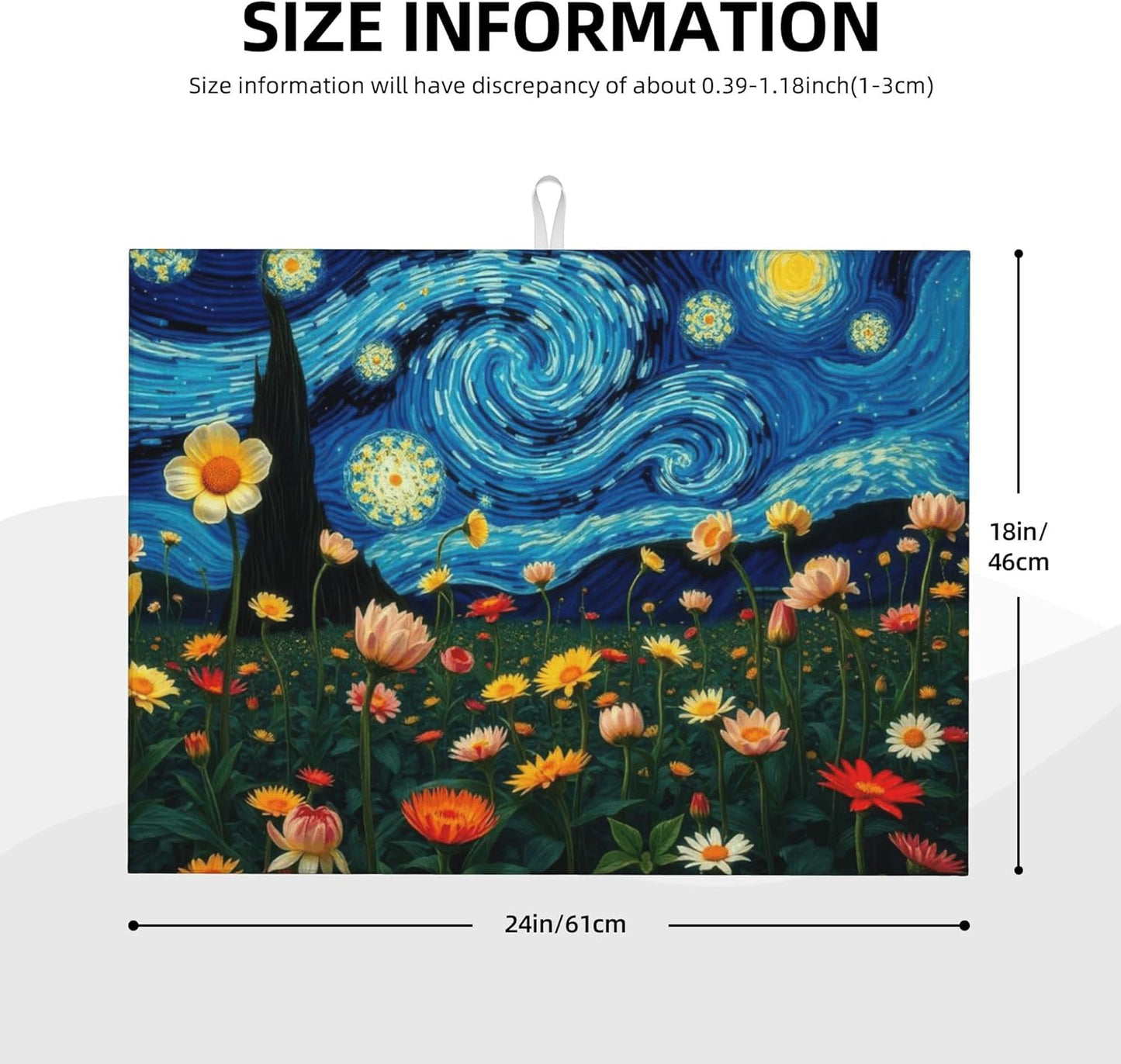 Starry Night Flowers Dish Drying Mat for Kitchen Counter, 18"x24" Microfiber Absorbent Fast Dry Mat, 2Pcs Dish Mat Faucet Mats Sets, Large Drying Kitchen Mat Kitchen Drying Pad