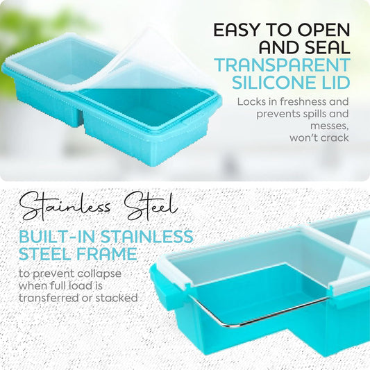 Silicone Freezer Tray With Lid-Soup Freezer Container molds-2-cup Extra Large Ice Cube Tray-makes 4 perfect 500ml portions cubes, For freezing soup,stews,sauces.Oven&Dishwasher-Safe(2-Pack)