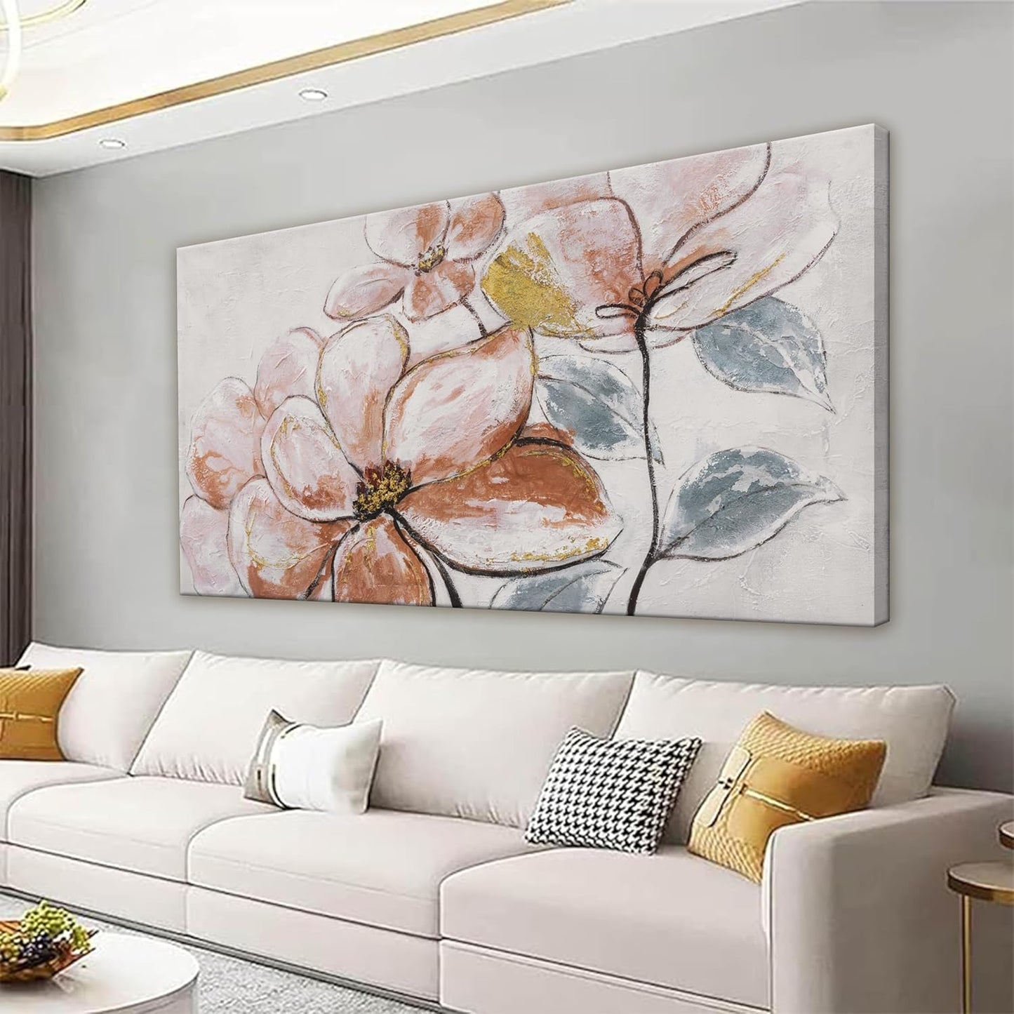 YISXINOAG Canvas Wall Art Living Room Home Wall Decor Modern Canvas Art Wall Decor 29x58 Inches Elegant Brown Pink Flower White Wall Art Picture For Bedroom Dining Room Office Artwork