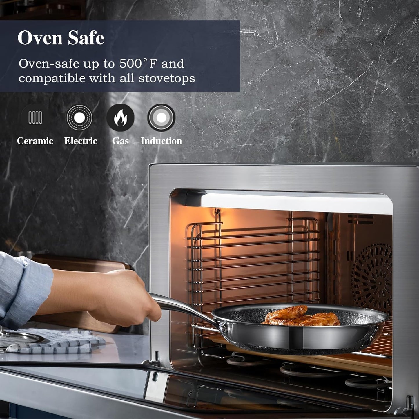 10 Inch Nonstick Frying Pan, Stainless Steel Skillet with Honeycomb Surface, Induction Compatible, Oven & Dishwasher Safe, PFAS-Free Cookware