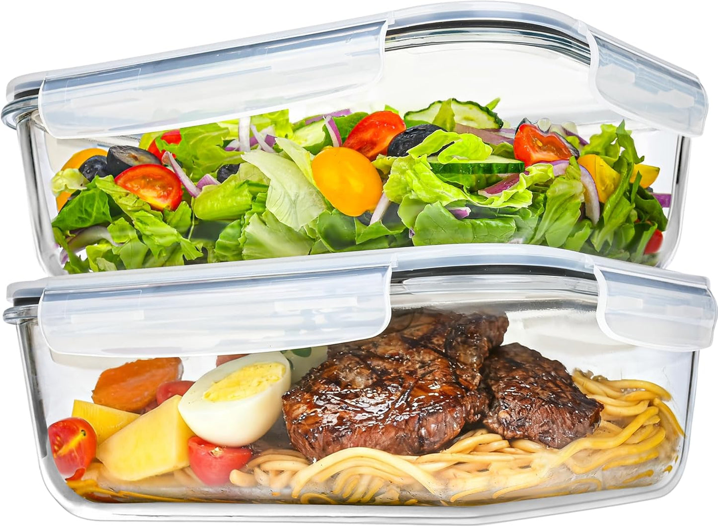 2Pack 9.8 Cups/ 78 Oz Large Glass Food Storage Containers with Lids, Glass Meal Prep Containers with Airtight Lids - BPA Free, Leakproof, Ideal for Food Storing/Serving, Microwave/Oven Safe