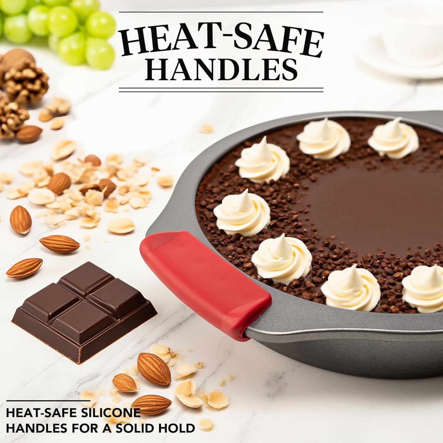 Tiawudi 9" Round Cake Pan Set of 2, 0.8mm Thick Heavy Duty Bakeware for Tiered & Layered Cakes, Nonstick Baking Pan with Diamond Texture for Even Heating, Cake Mold with Silicone Grip Handles