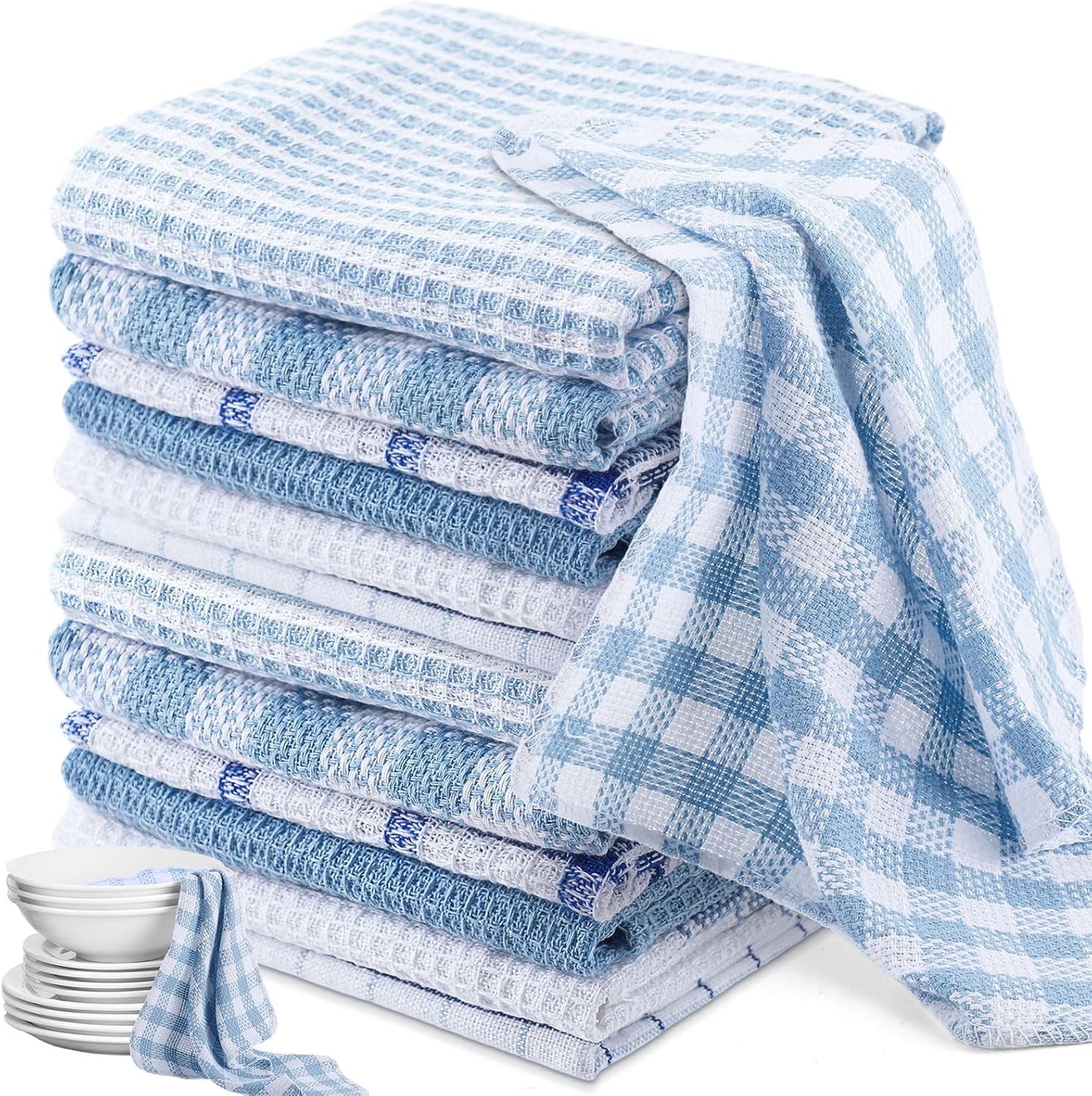 Patelai 12 Pcs Kitchen Dish Cloths for Washing Dishes Cleaning Cloth Absorbent Dish Rags Drying Cleaning Towels for Scrubbing Wipe Glass Home and Kitchen(Blue,13.8'' X 13.8'')