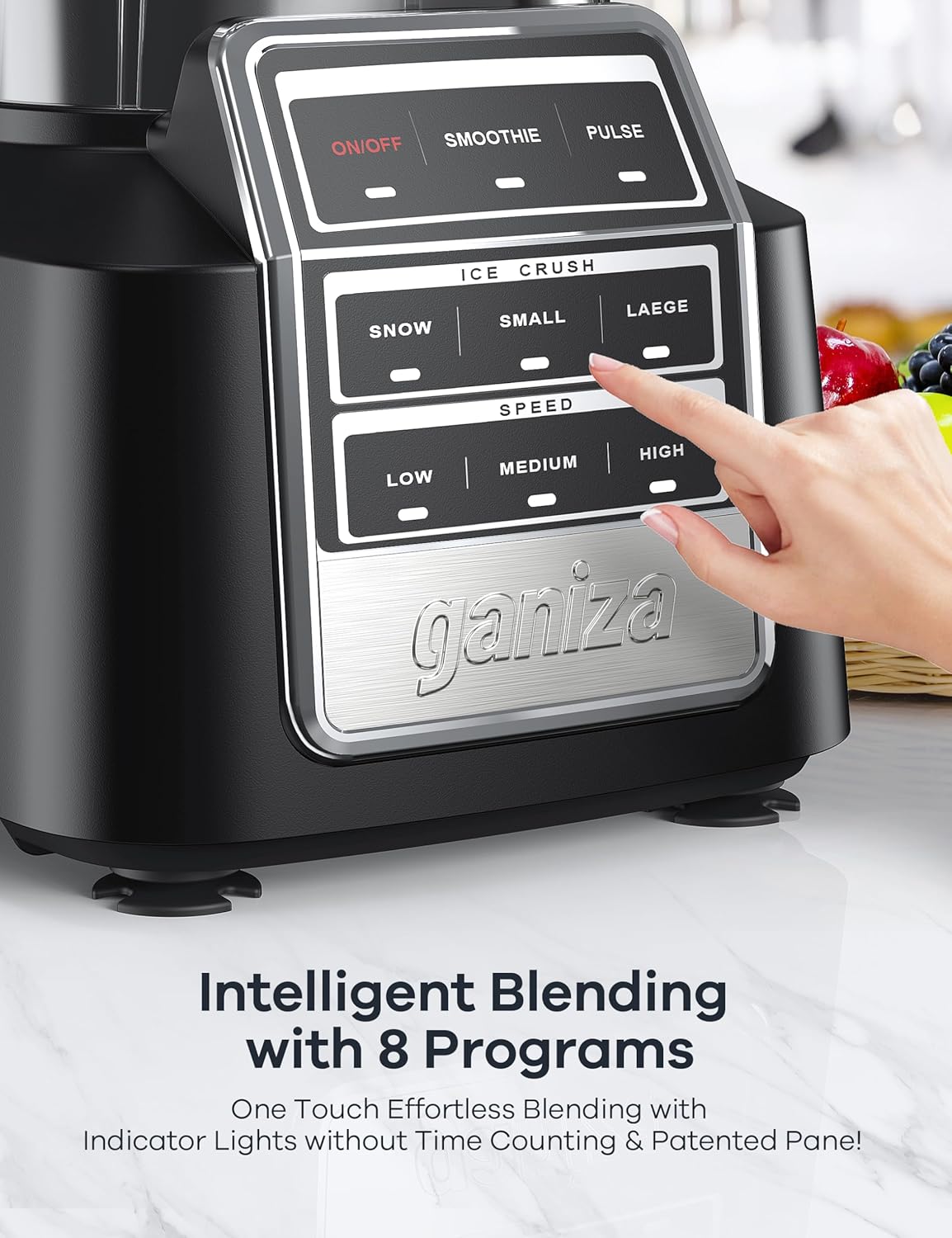 Ganiza Professional Smoothie Blender, Blenders for Smoothies with 1800 Peak Watts & 8 Auto Programs for Frozen Fruits & Ice, 64-oz Large Blender for Shakes and Smoothies (Black)