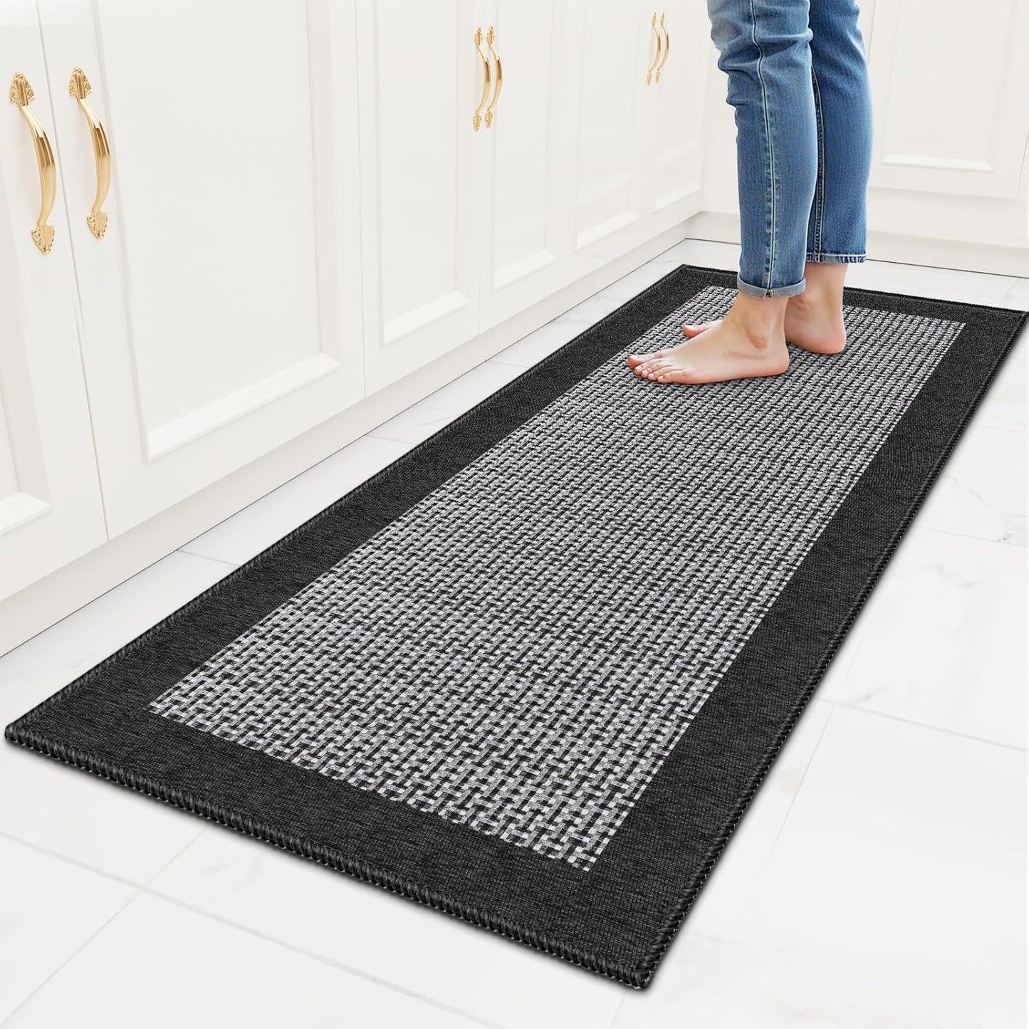 StepRite Kitchen Rugs, Kitchen Mats for Floor, 47"x20" Non-Slip Machine-Washable Kitchen Throw Rug, Absorbent Kitchen Runner Rugs Office, Kitchen Sink Standing Desk Mat, Kitchen Decor Carpet, Black