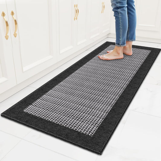 StepRite Kitchen Rugs, Kitchen Mats for Floor, 47"x20" Non-Slip Machine-Washable Kitchen Throw Rug, Absorbent Kitchen Runner Rugs Office, Kitchen Sink Standing Desk Mat, Kitchen Decor Carpet, Black