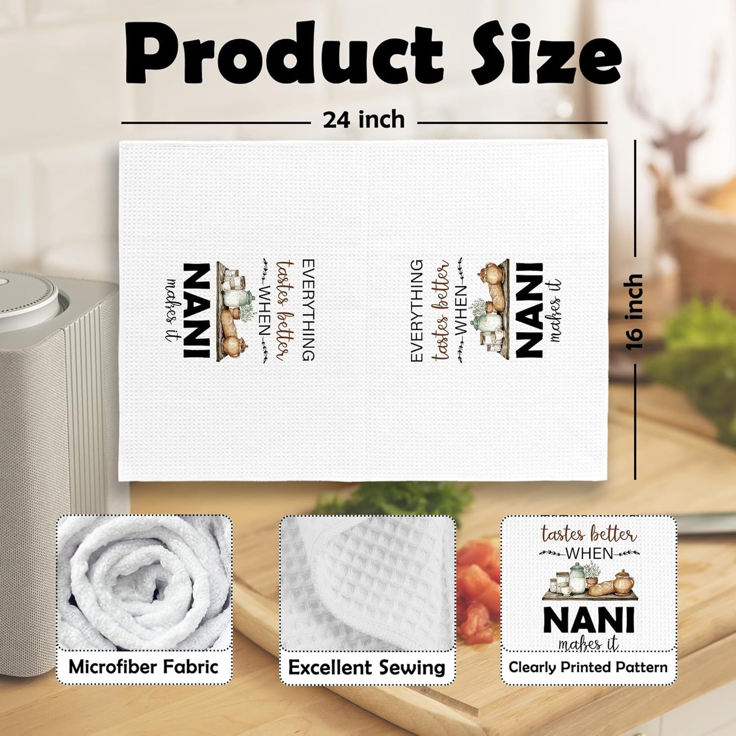 Nani Gifts Kitchen Dish Towels, Grandma Grandmother Gifts for Nana Nanny Women from Grandsons Grandchildren, Watercolor Cooking Utensils Hand Towels Kitchen Tea Towels Decorations, 16x24inch