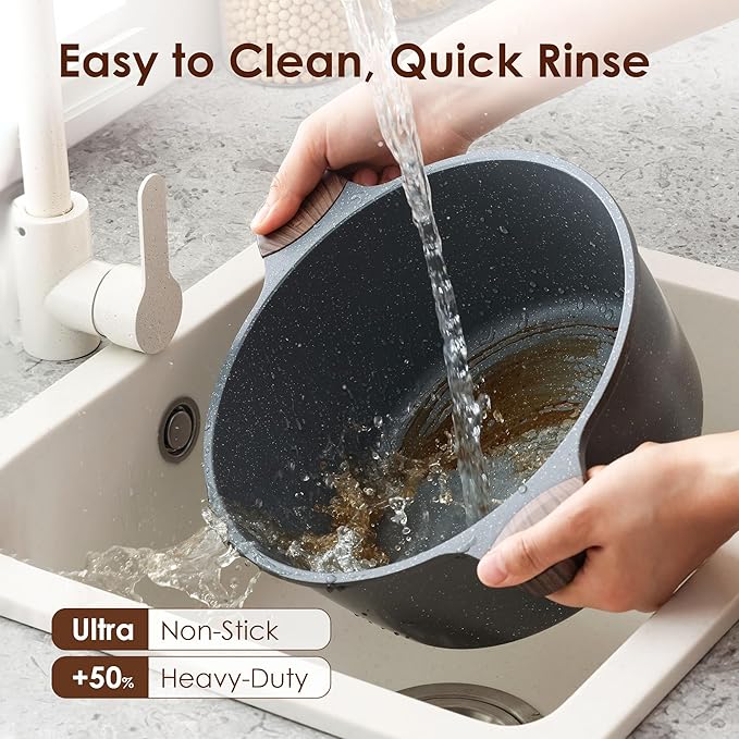 SENSARTE Nonstick Stock Pot with Lid, 7 Qt Induction Cooking Pot with Tempered Glass Lid, Stew Pot with Swiss Nonstick Granite Coating, Pasta Casserole, PFOA PFOS APEO Free, Gray