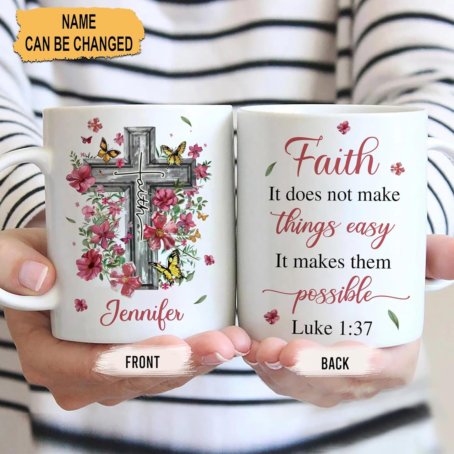 Hyturtle Personalized Floral Christian Mug - Christian Gifts For Women - Inspiration Religious Gifts - Bible Verse Scripture Present On Mothers Day - Custom Name Coffee Cup Ceramic Mug 11 oz 15 oz