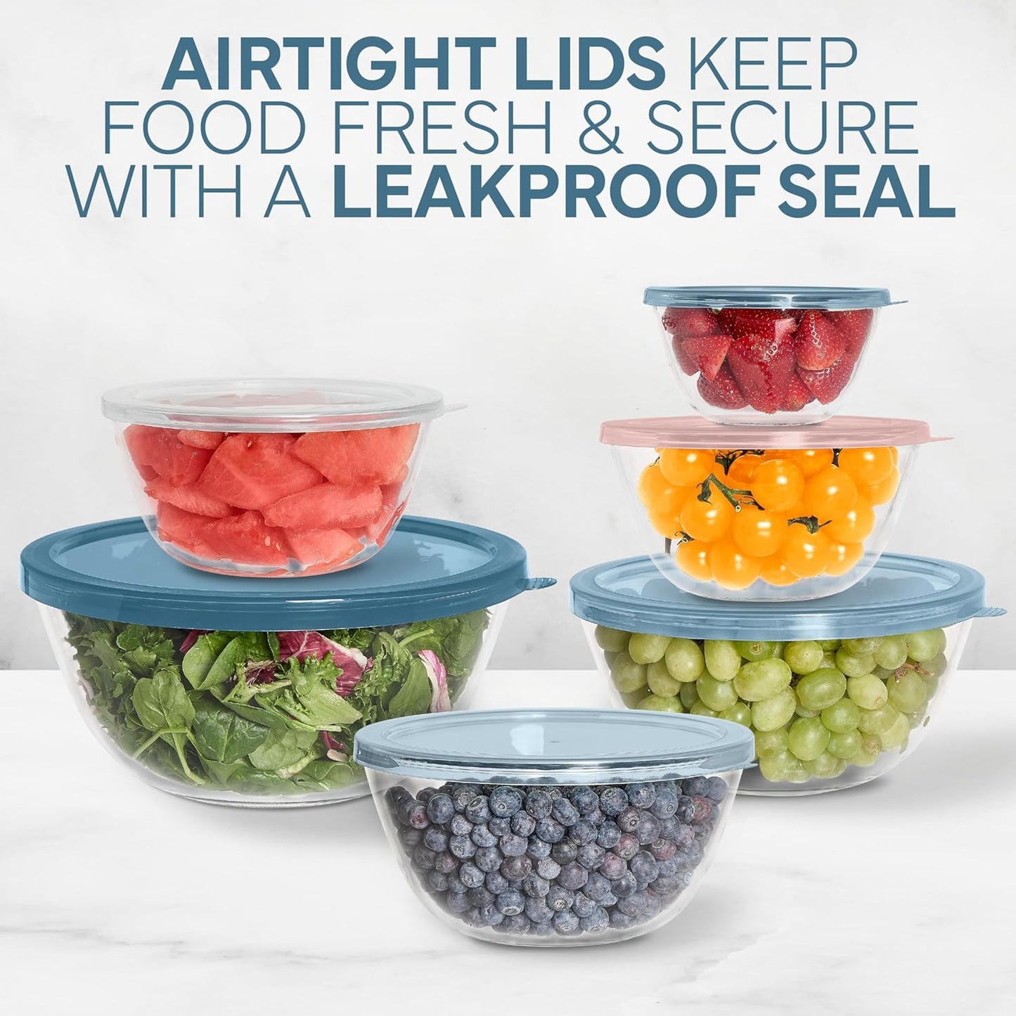 COOK WITH COLOR 12 Pc Glass Mixing Bowl Set with Lids – Borosilicate Glass Nesting Bowls for Cooking, Baking and Meal Prep, Blue/Pink