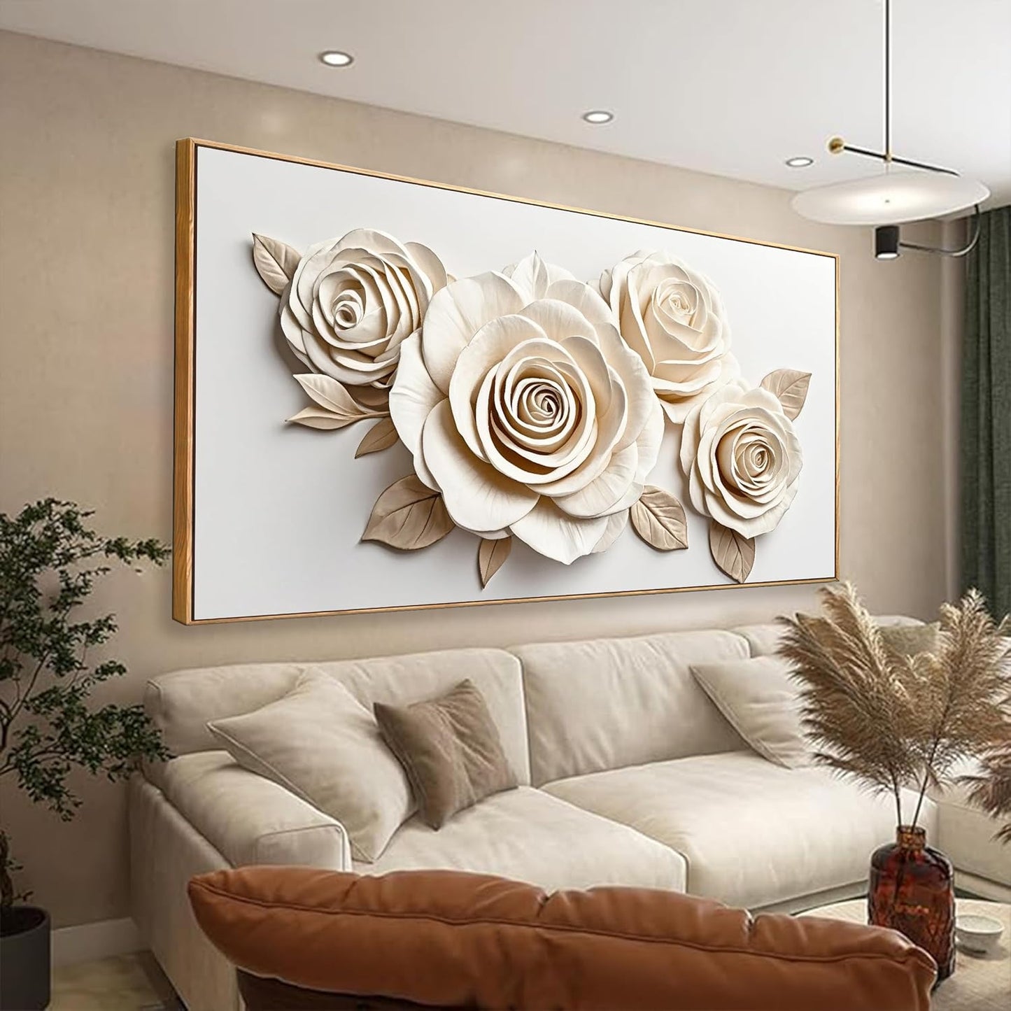 Framed White Flower Wall Art Living Room Home Wall Decor Modern Canvas Art Wall Decor 29 x 58 Inches Large Flower Wall Art Elegant Picture For Bedroom Office Artwork