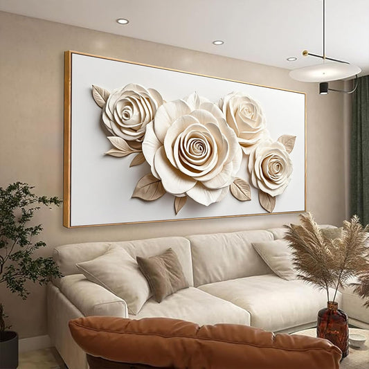 Framed White Flower Wall Art Living Room Home Wall Decor Modern Canvas Art Wall Decor 29 x 58 Inches Large Flower Wall Art Elegant Picture For Bedroom Office Artwork