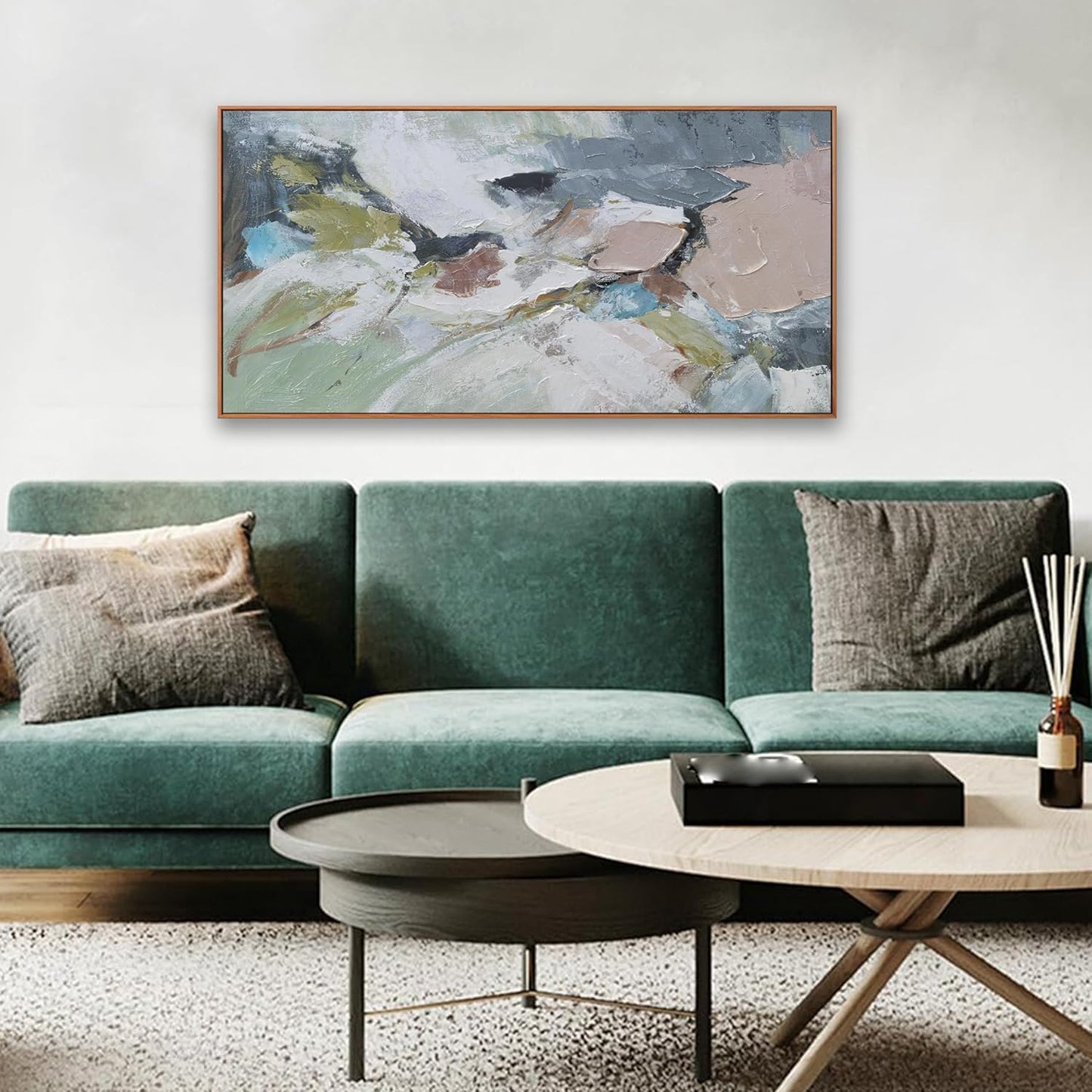 Abstract Wall Art Canvas Pink Green Abstract Wall Decor Paintings 20"x 40" Framed Colorful Modern Artwork for Living Room Bedroom Kitchen