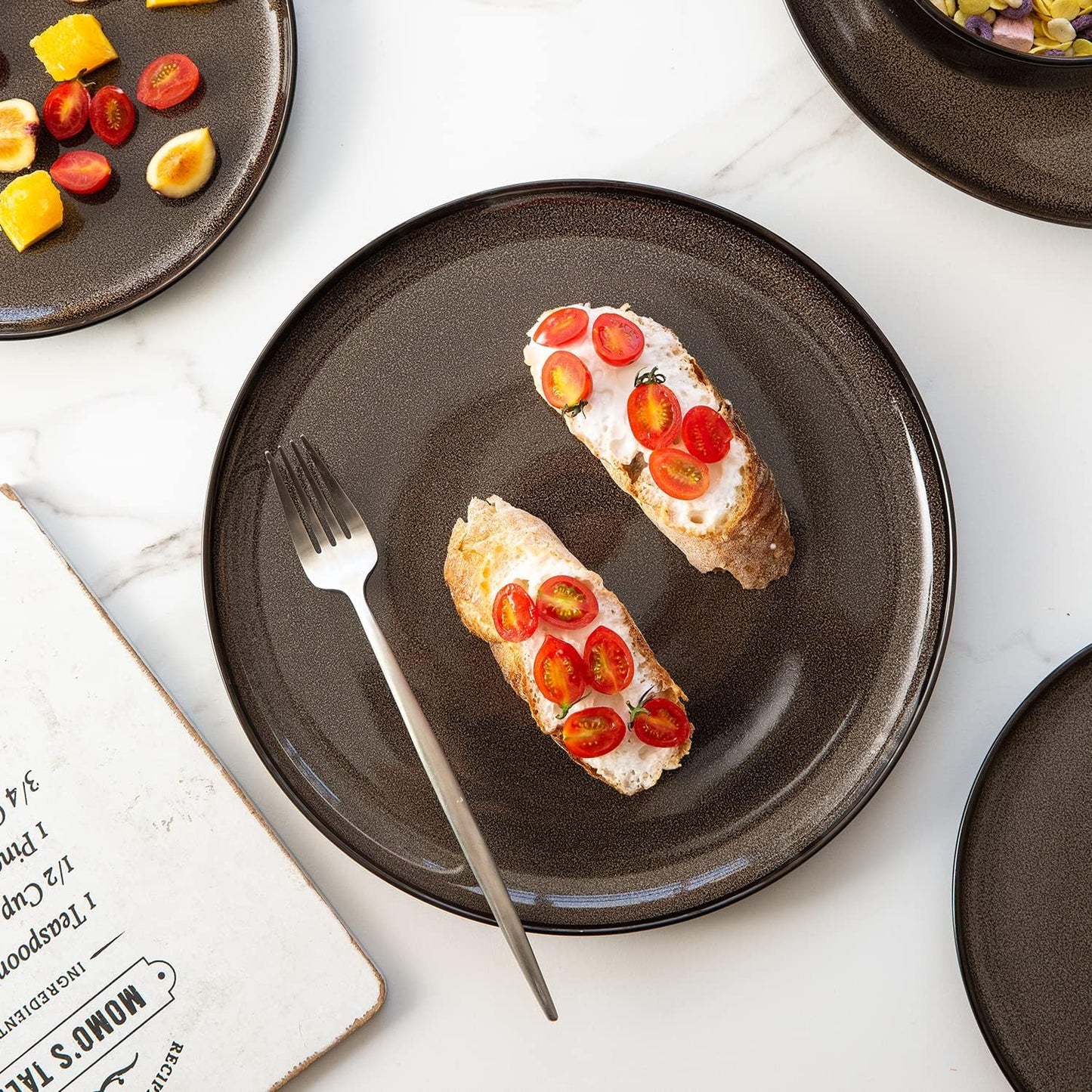 LERATIO Ceramic Plates Set of 6, 8.5 Inch Reactive Glaze Light Weight Porcelain Salad Plates,Modern Shape Dinnerware Dishes Set for Microwave&Dishwasher &Oven Safe,Scratch Resistant-Chestnut