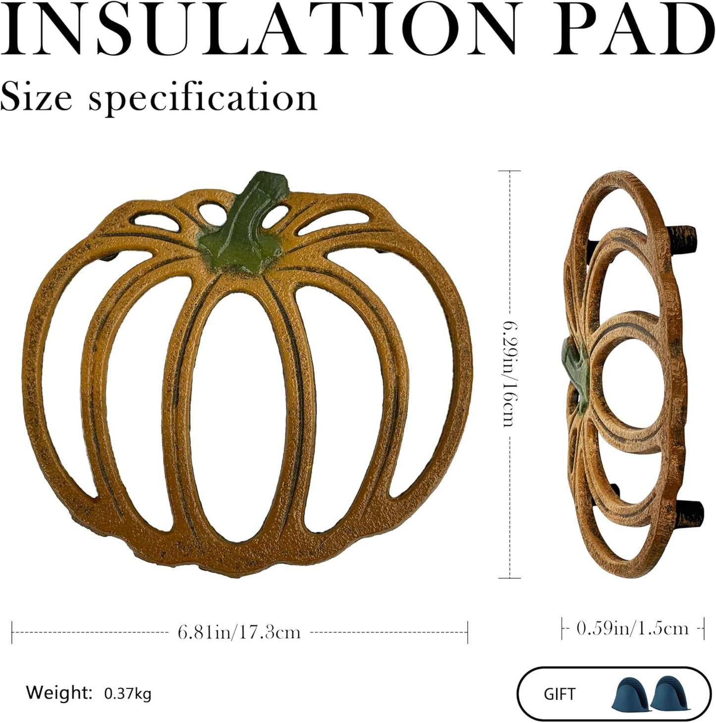 2 Pack Cast Iron Trivet, 7 inch Pumpkin Metal Trivet for Hot Dishes, Heat-Resistant Decorative Trivets for Kitchen and Dining Countertop Protection