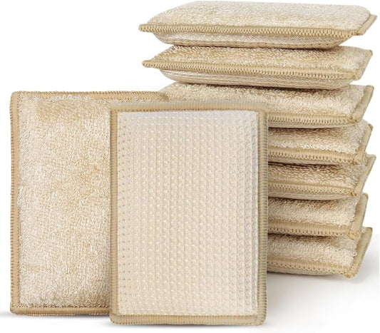 Bamboo Sponges for Dish Washing Reusable Dish Sponge Multi Use Kitchen Sponges Non-Scratch Reusable Cleaning Pads for Dishes, Pots and Pans, Pack of 5