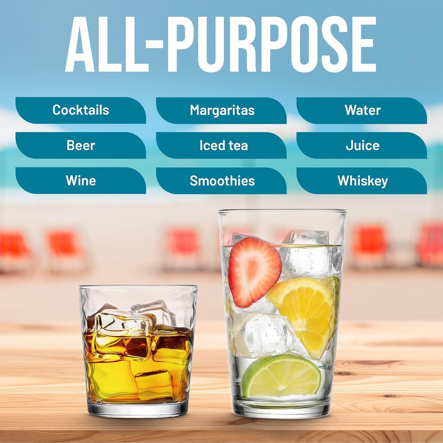 Drinking Glasses Set of 12. Mixed Glassware Set, Everyday Glasses for Cocktail, Beer, Juice Water, 6-13 Oz Rocks Glasses 6-17 oz Tall Kitchen Glass Cups