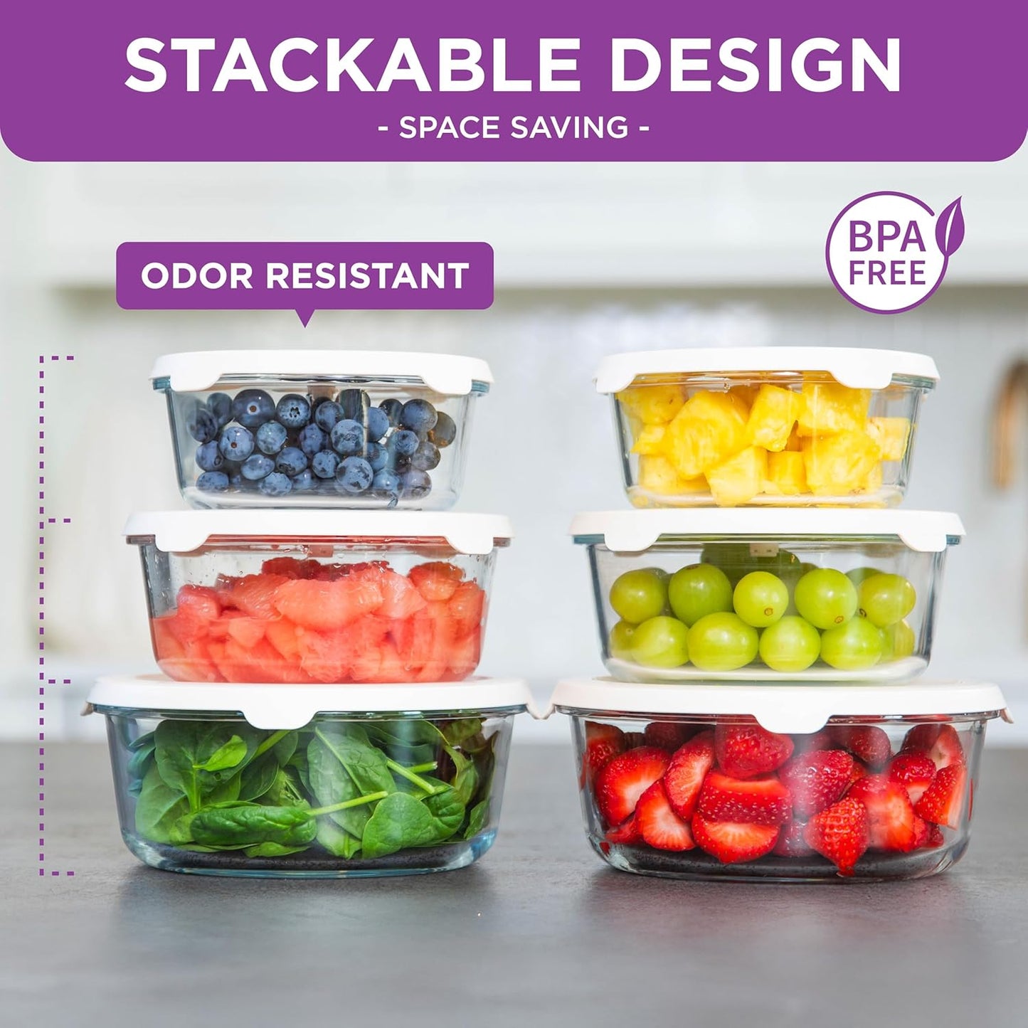 HOLDN’ STORAGE Vacuum Food Storage Containers, Set of 6 Glass Containers & Manual Pump, Keep Food Fresh Longer, BPA-Free Glass, Leak-Proof, Ideal for Meal Prep, Marinating