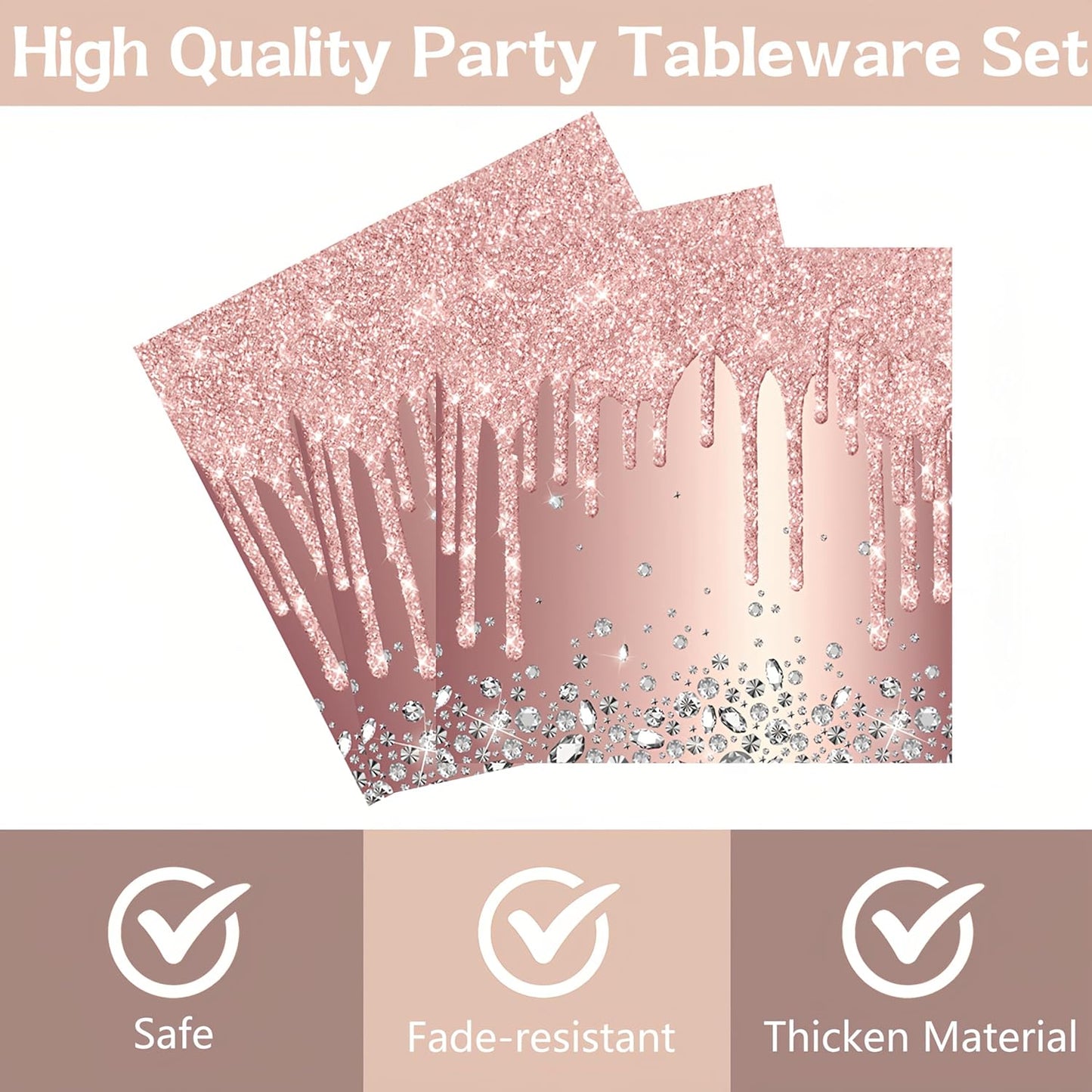 DTDO 96 Pcs Rose Gold Set Disposable Paper Plates Napkins and Forks Pink Party Decoration Rose Gold Themed Birthday Dinnerware for Girls Birthday Decorations, Serves 24