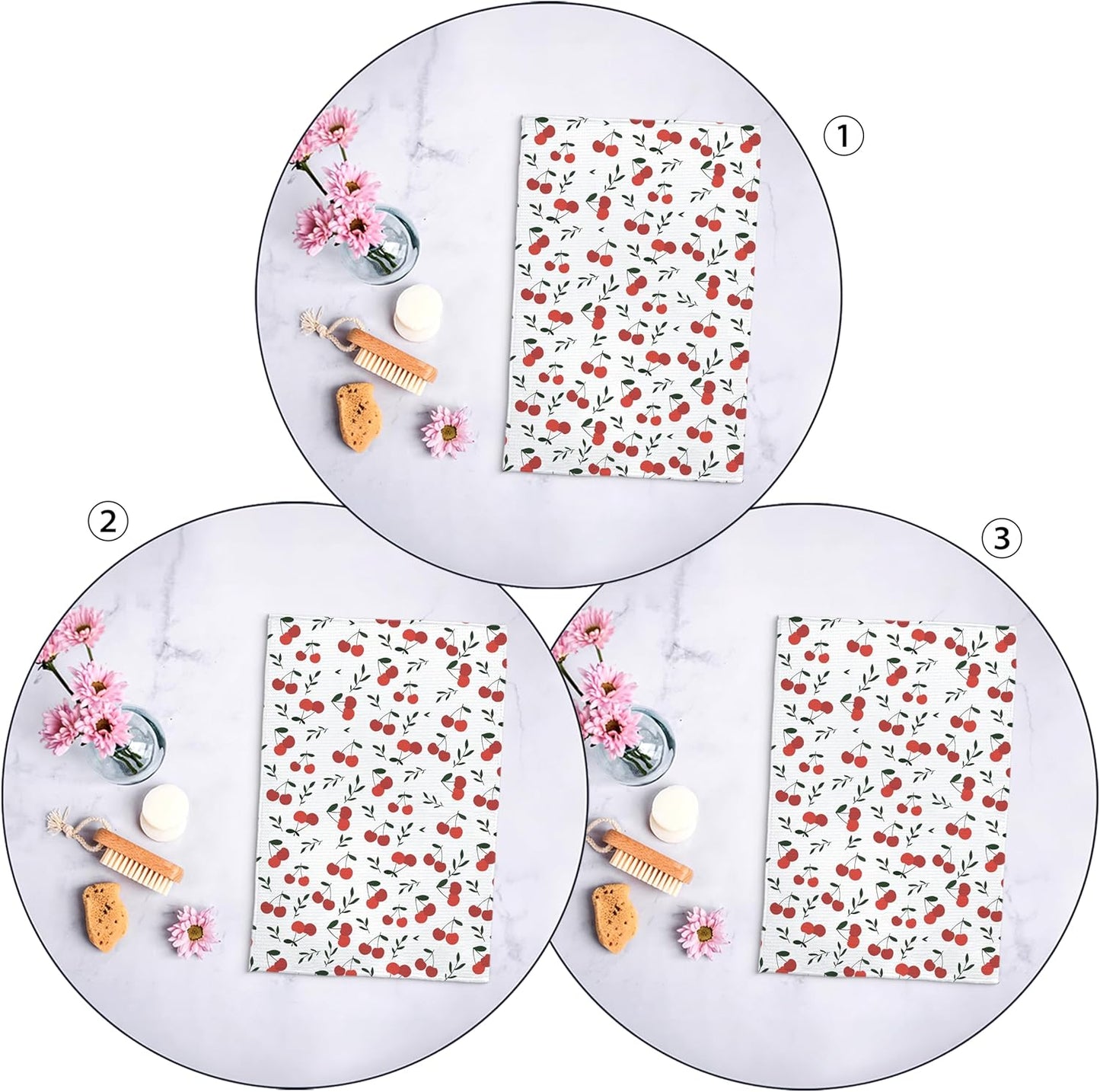 Cherry Decor Kitchen Towels Set of 3, Cherry Hand Towels Dish Towels for Kitchen Bathroom Decor, Fruit Lover Gifts, 16x24 Inches