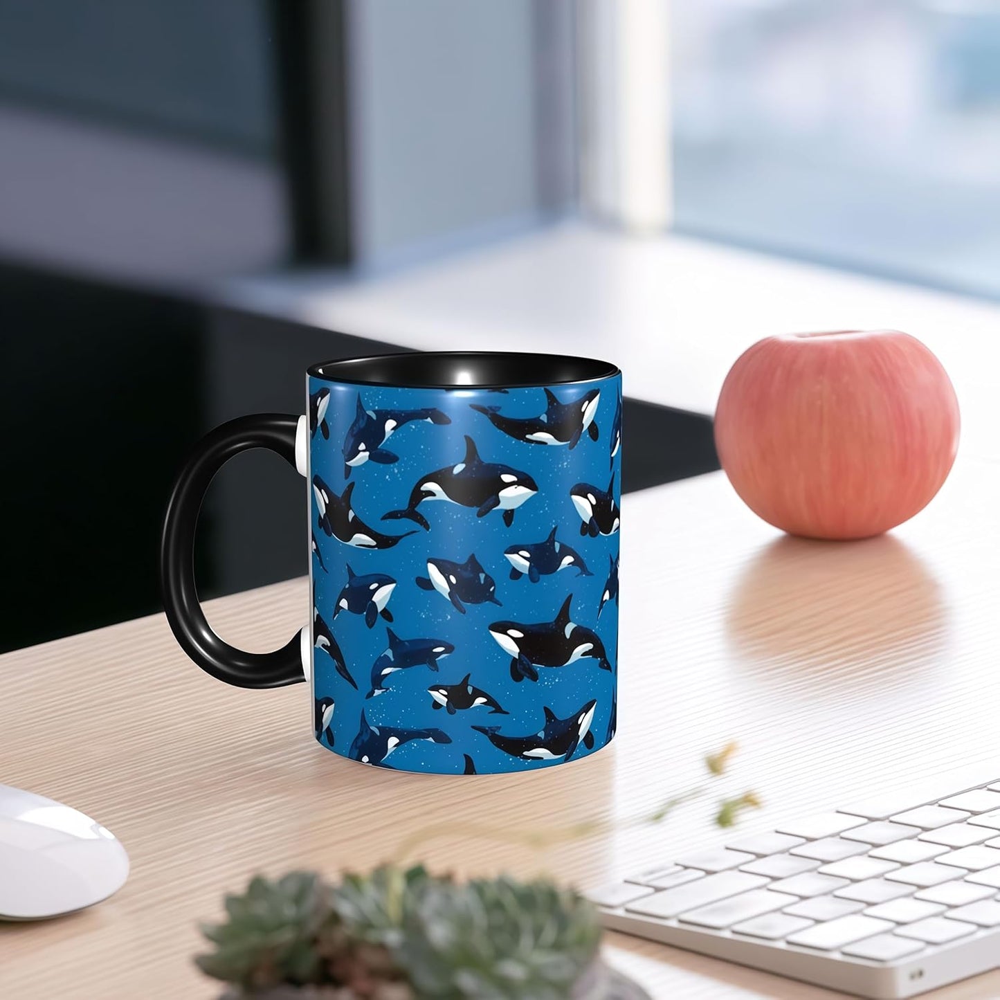 FyLybois Whale Coffee Mug Ceramic Coffee Cup with Handle Microwave Safe for Home or Office Gifts for Women and Men